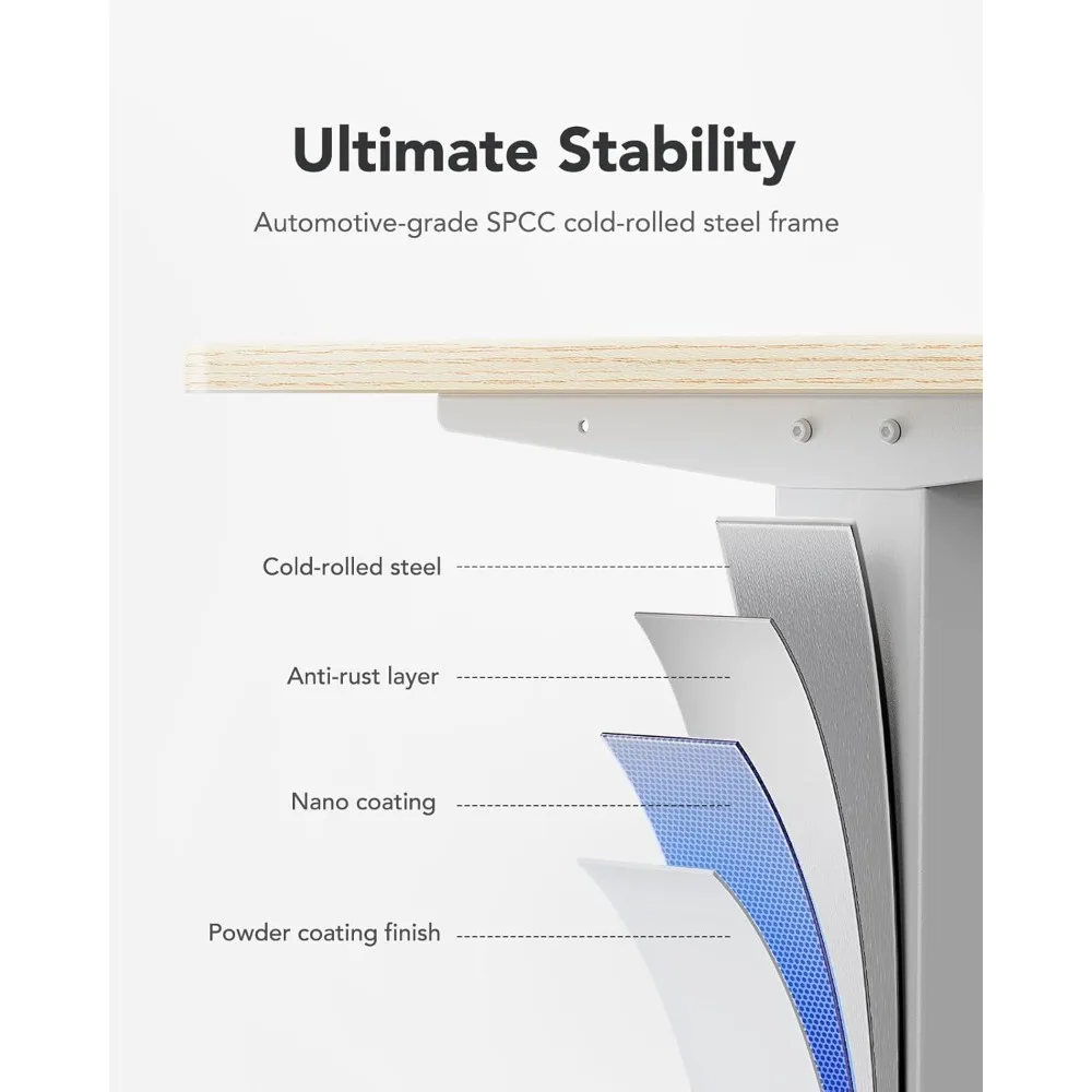 مكتب قائم كهربائي 63 × 28 مع ارتفاع قابل للتعديل، 4 إعدادات لارتفاع الذاكرة، خطاف سماعة الرأس، مدير الكابلات