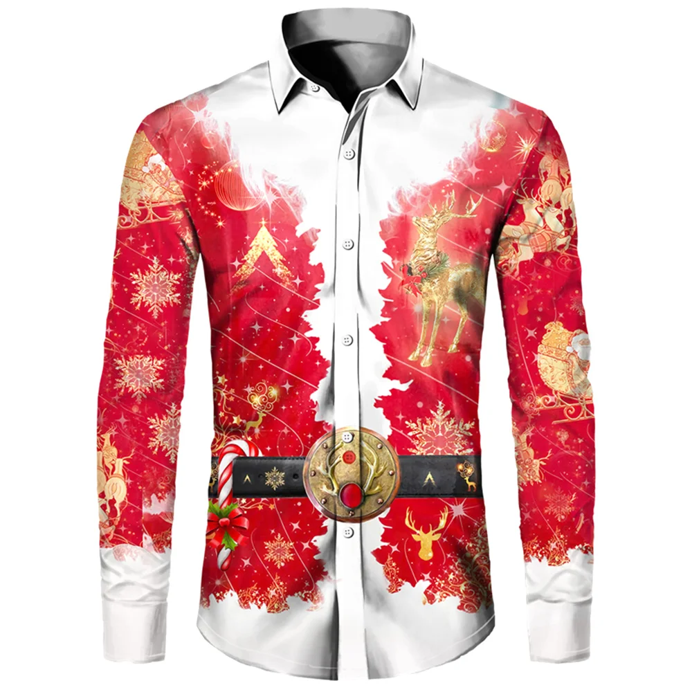 Street party social Christmas style shirt 2024 men\'s printed shirt plus size comfortable and luxurious classic shirt