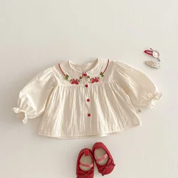 2025 Spring New Korean Style Baby Girl Strawberry Shirt, Fashionable Kids' Blouse, Huzhou Zhili Children's Trendy Spring Top
