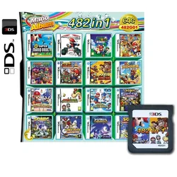 ビデオゲーム用カートリッジカード、ハンドヘルドプレーヤー、ds、nds、3ds、ndsl用のコンパイル、482 in 1、r4カード