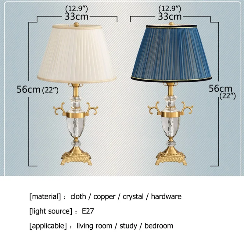 SOFEINA Crystal Table Lamp Brass Desk Light Modern Fabric Decorative For Home Living Room Bedroom Office Hotel