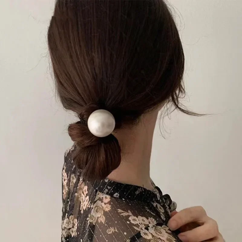 Fashion Large Pearl Hair Ties White Pearl Strong Elastic Hairbands Korean Popular Hair Accessories