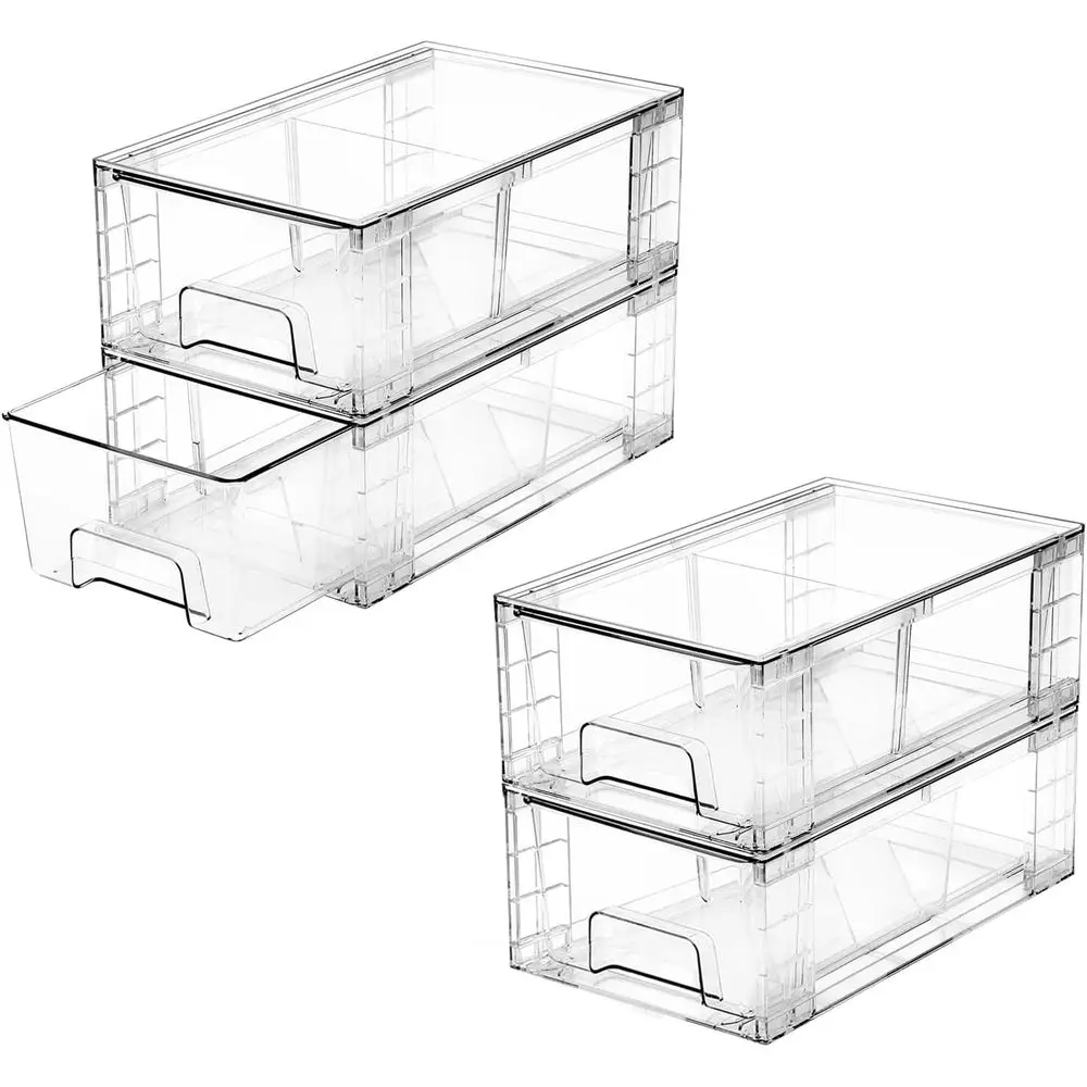 4 Pack Stackable Storage Ders, Bathroom & Undersink Organizer with Removable Dividers - Acrylic Der Organizers with Handles or r