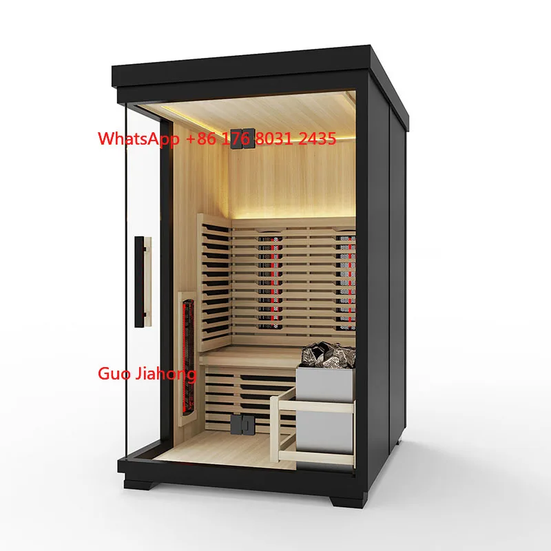 

2 Person Black Outdoor Combination Sauna Hemlock Cedar Sauna Traditional Steam Sauna