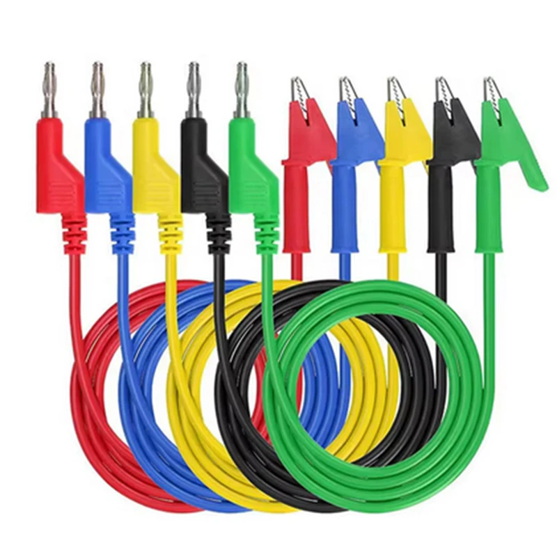 

2PCS 1M Stackable Dual Silicone 4mm Banana Plug to Banana Plug Multimeter Test Leads Cable Kit 1000V/20A 5 Colors Alligator Clip