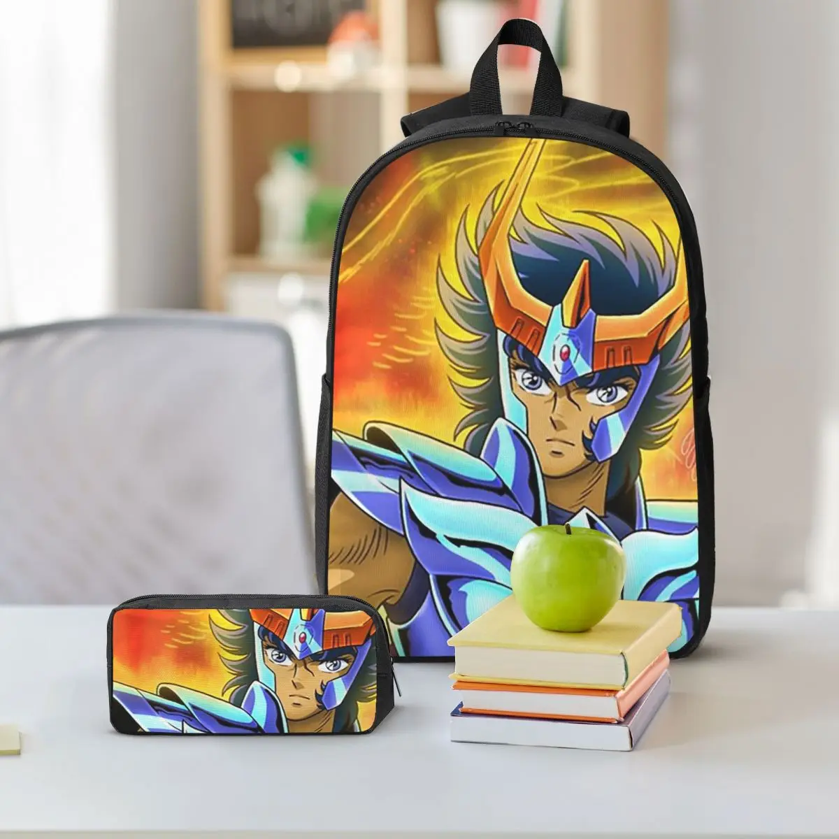 Saint Seiya Knights Of The Zodiac Ikki Phoenix Backpack BookBag School Bag Computer Shoulder Bags 3ps Lunch Bag Pencil Case
