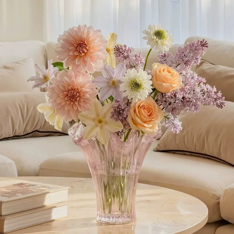 French retro pink glazed bottle, light luxury high-end hydroponic flower arrangement bottle