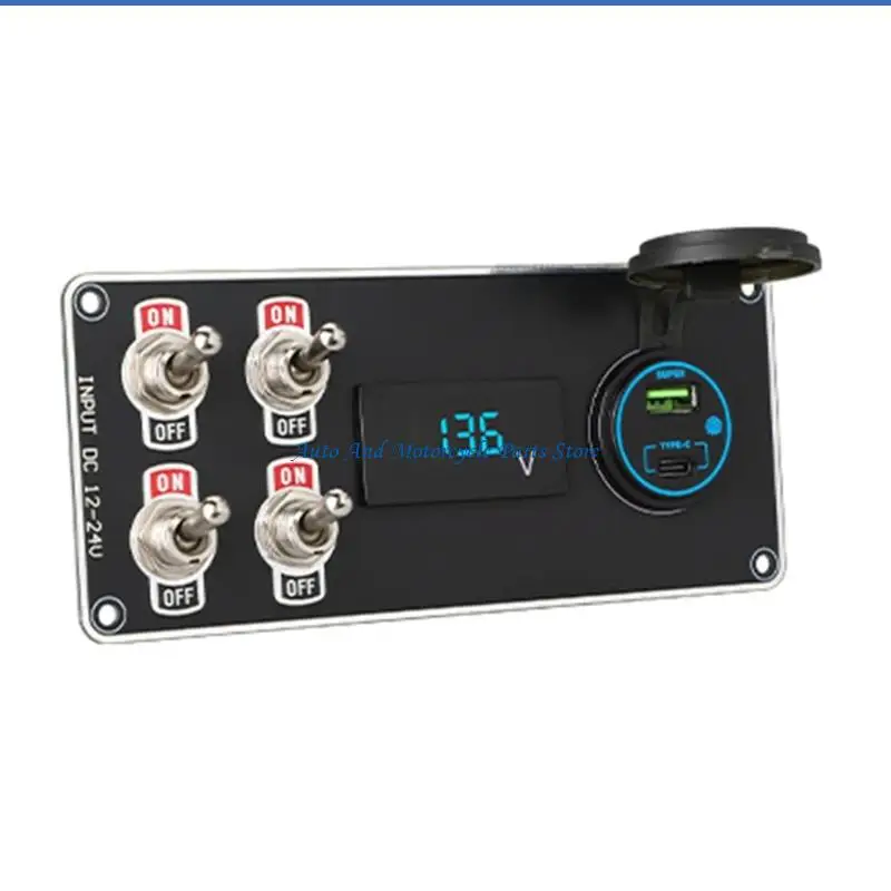 P9FD 4 Metall Kippschalter Panel Telefon Lade Für Auto Boot Marine Upgrade Wasserdichte Design Rocker Schalter Panel – Detail 8