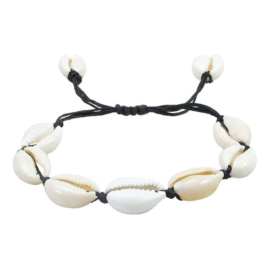 Bohemian Natural Sea Shell Charm Bracelets For Women Men Summer Sandy Beach Handmade String Rope Chains Bangle DIY Jewelry