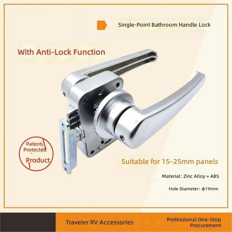 For RV Bathroom Door Lock Single Point Latch with Handle Anti Locking Mechanism for Camper Motorhome Toilet Room Modification