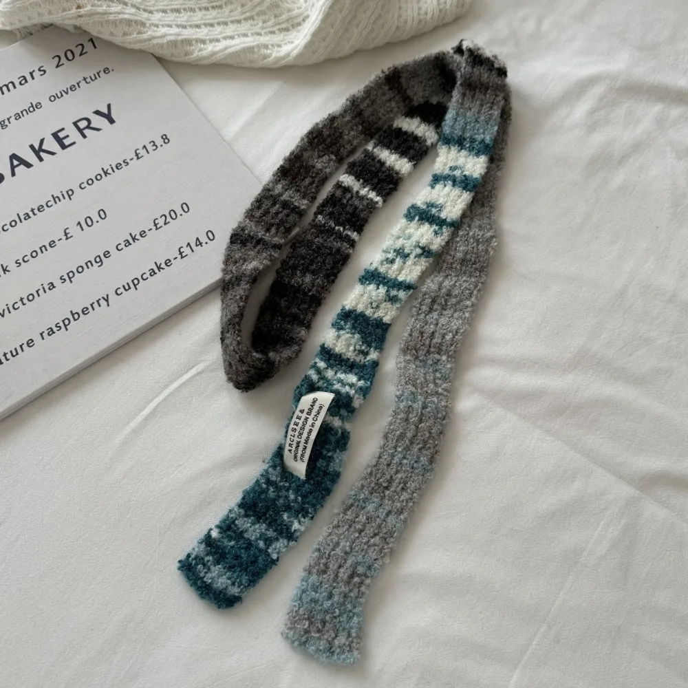 

Y2K Разноцветный вязаный шарф в радужную полоску Удобные длинные узкие шарфы Длинный узкий полосатый шарф