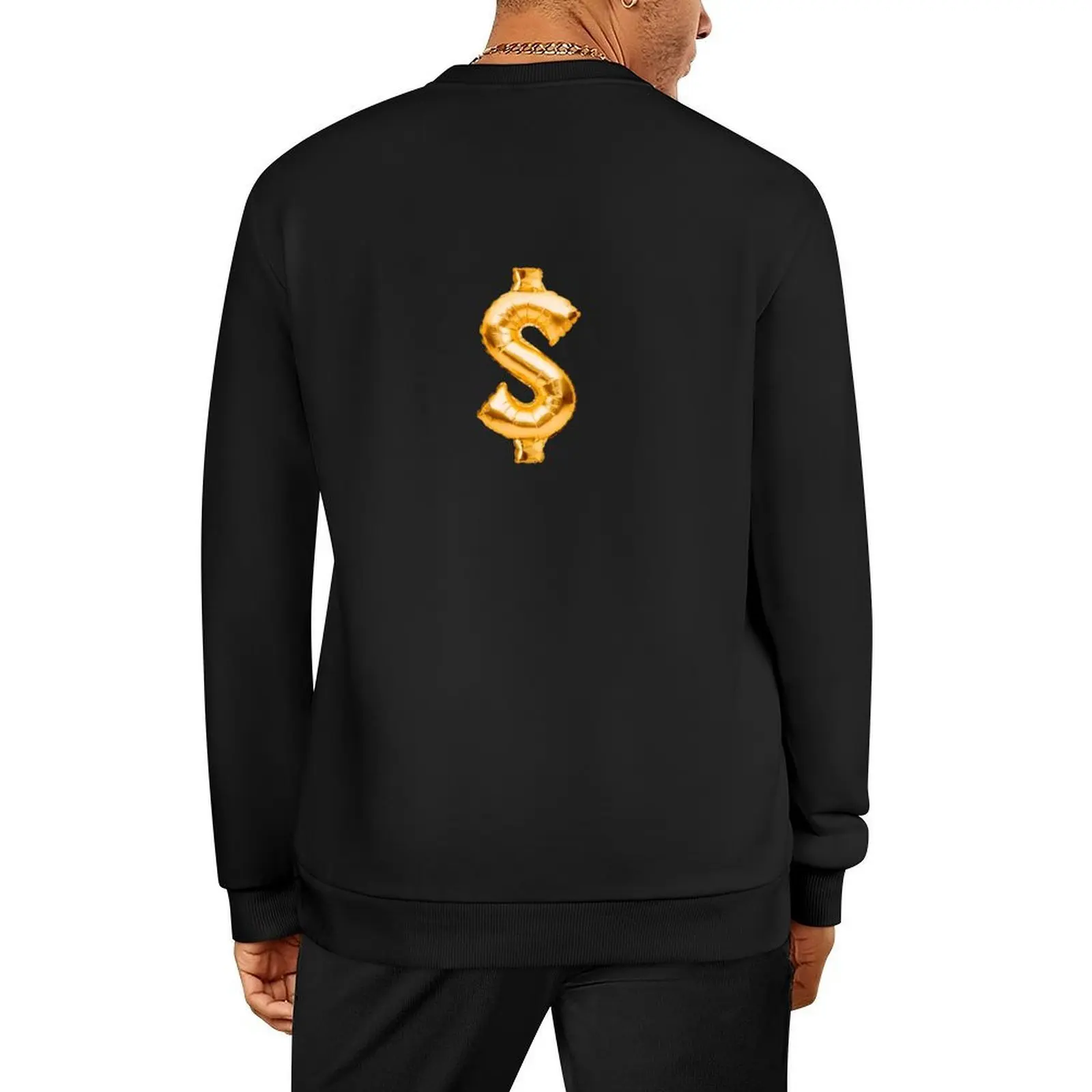 

Gold Dollar Sign Balloon. Golden usd currency symbol made of inflatable foil balloon. Investment and banking concept Pullover