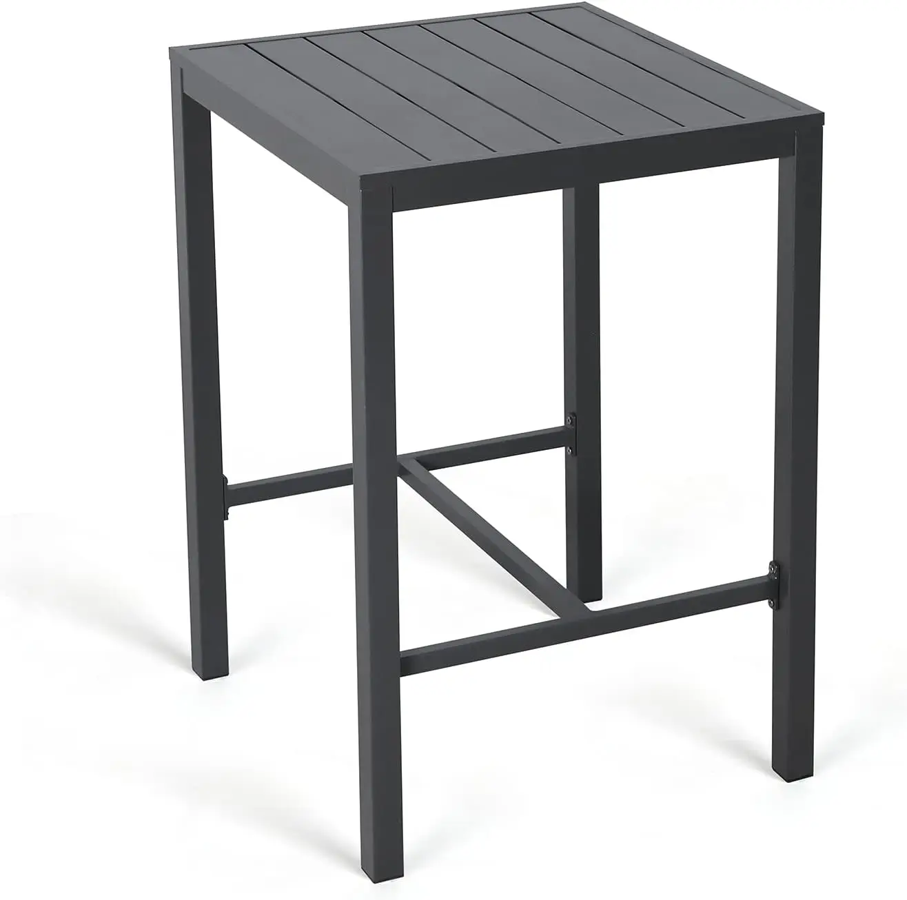 All-Aluminum Frame Square Pub Table for Indoor & Outdoor Use, Easy Assembly & Low Maintenance, Dark Grey