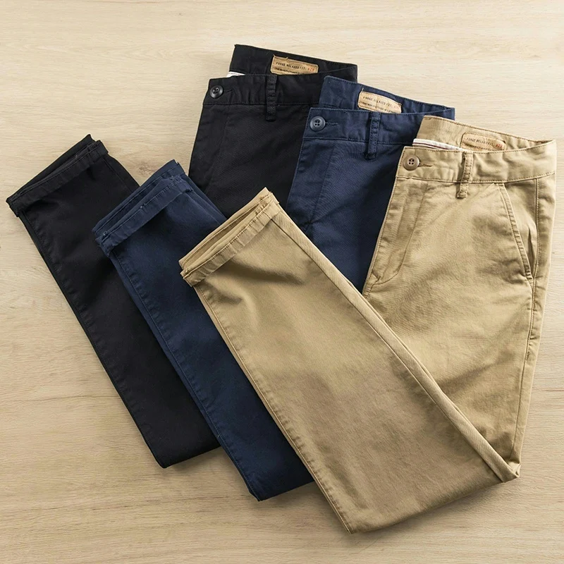Fashionable Urban Men's Loose Straight Leg Cotton Casual Pants Autumn Washed Comfortable Large Size Nine Points Trousers