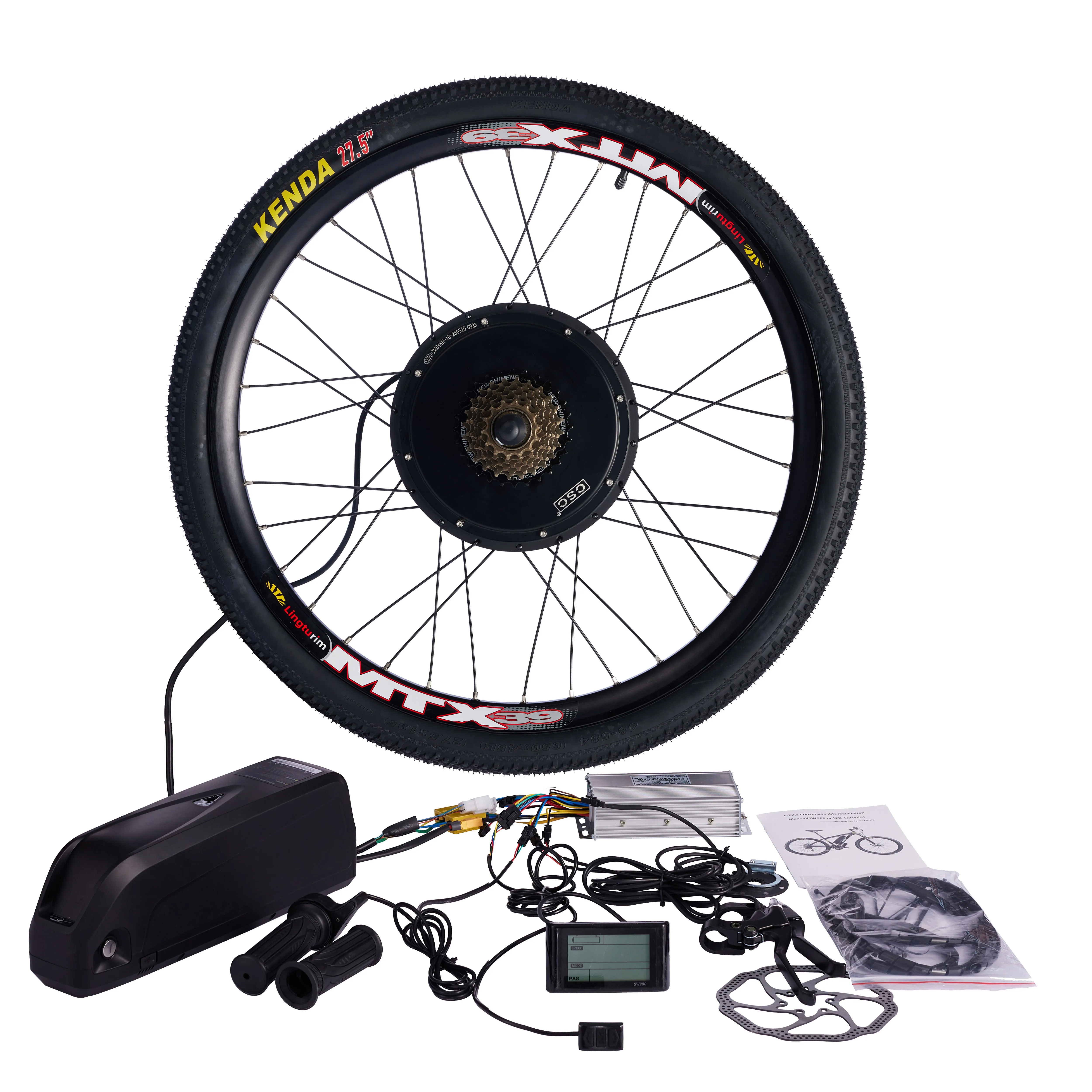 Kit de conversion de vélo électrique CSC et batterie 48V 18AH 25AH pour vélos électriques 26 pouces, 27,5 pouces, 29 pouces, moteur 48V 1000W 1500W, kit roue de vélo électrique