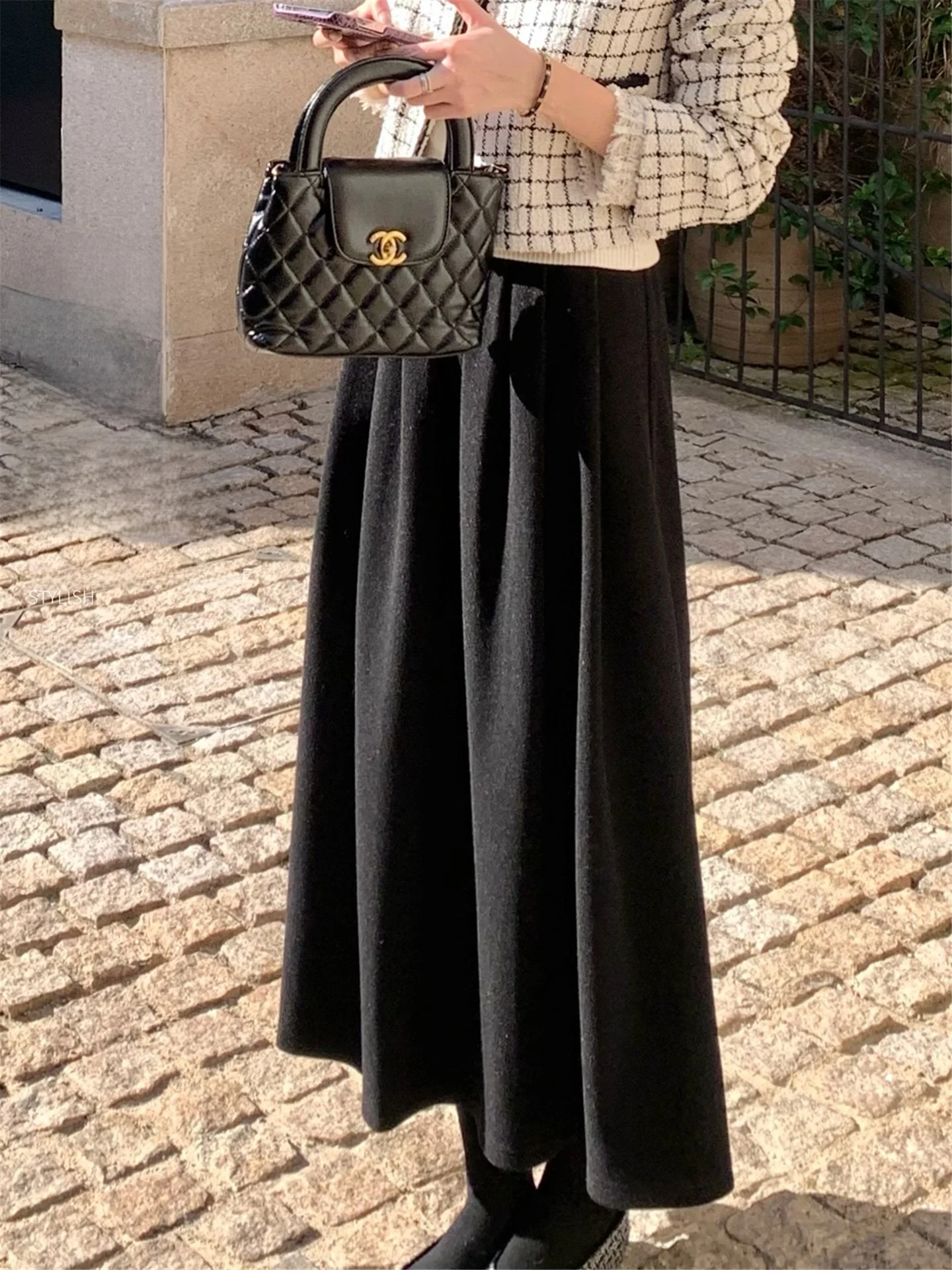 

Женская шерстяная юбка А-силуэта с высокой талией, теплая, толстая, в корейском стиле, для осени и зимы, для офиса и повседневной носки