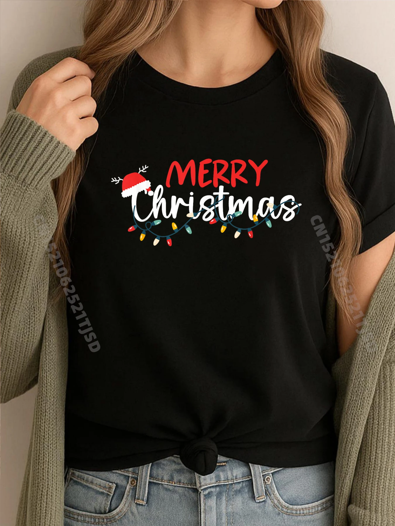 

С Рождеством, Рождественские огни, одинаковые пижамы для всей семьи, праздничная футболка, футболка с короткими рукавами, классическая стираная футболка