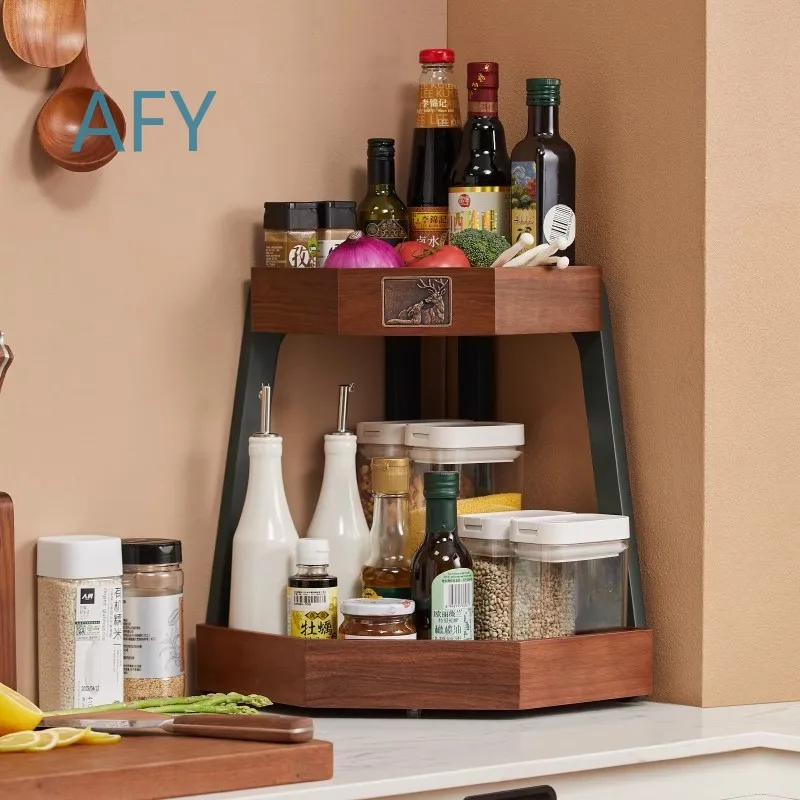 Solid Wood Kitchen Corner Shelf for IKEA for MUJI for Home Use Triangular Floor Standing No Drilling Wall Corner Spice