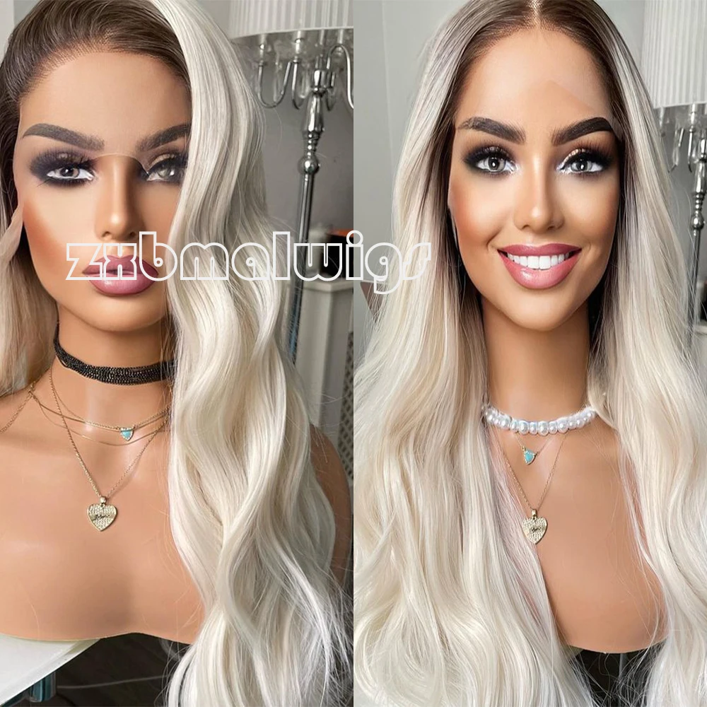 

ZXBMALWIGS Ombre Blonde Body Wave Lace Front Synthetic Hair Wigs Glueless Pre Plucked Heat Resistant Fiber Cosplay Daily