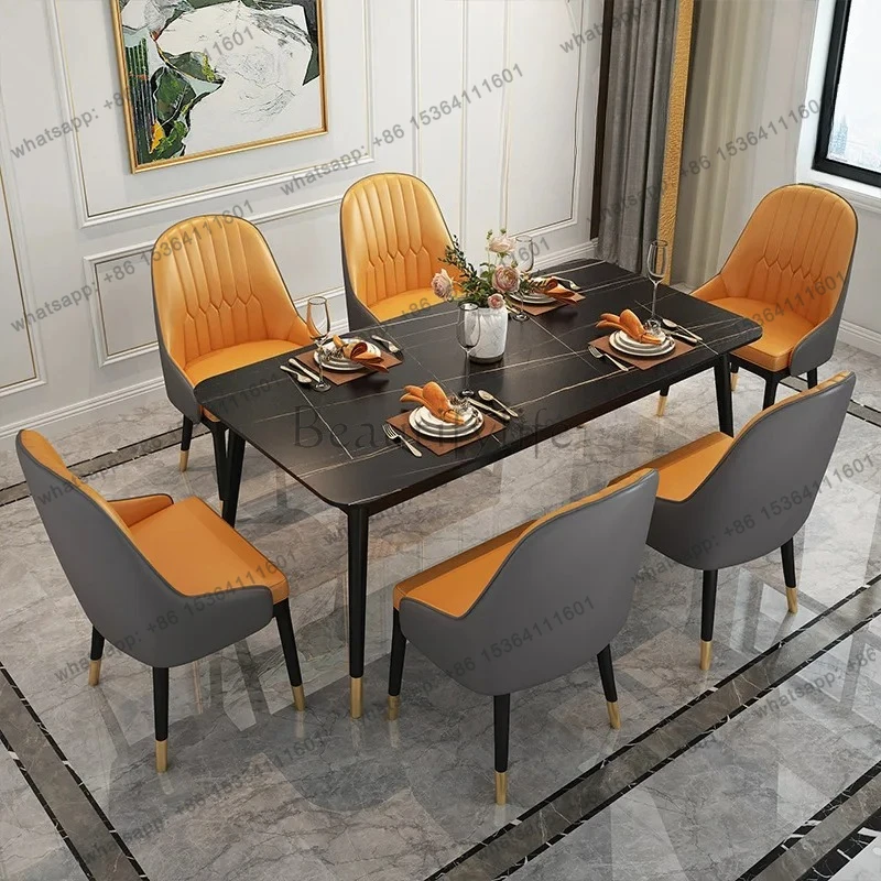 Nordic light luxury rock slab dining table and chair combination household rectangular hotel leisure negotiation table and chair