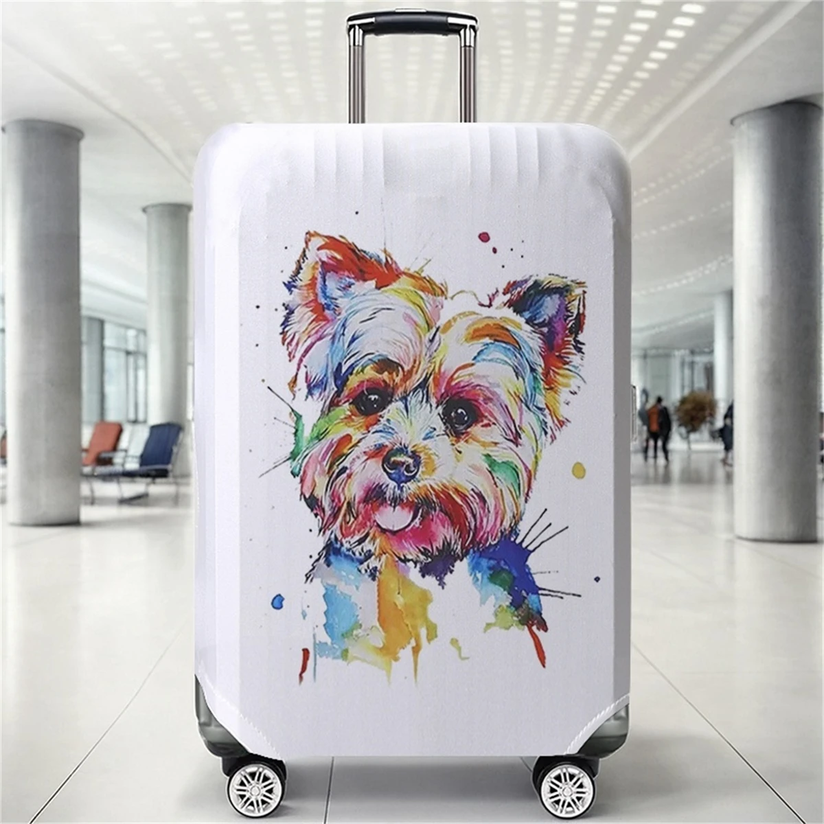 

Colorful watercolor Yorkshire Terrier pattern luggage protection case, suitable for 18-32 inch luggage cases, luggage handle glo