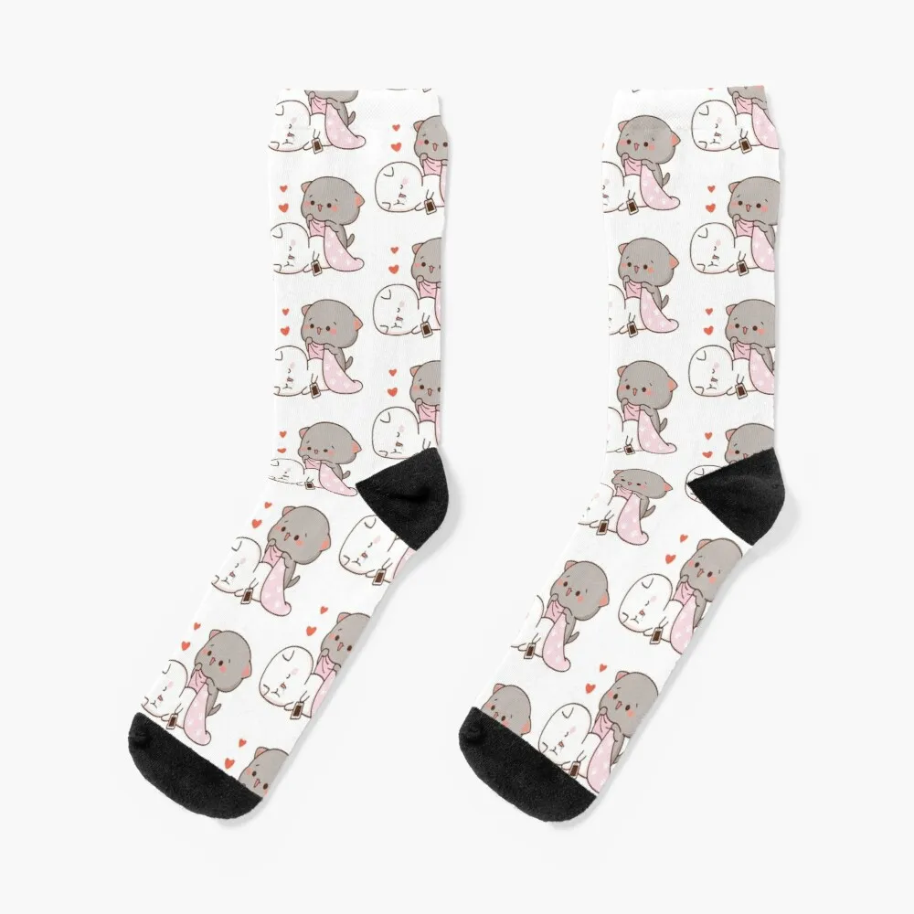 Kaus kaki kucing motif persik dan Goma Mochi