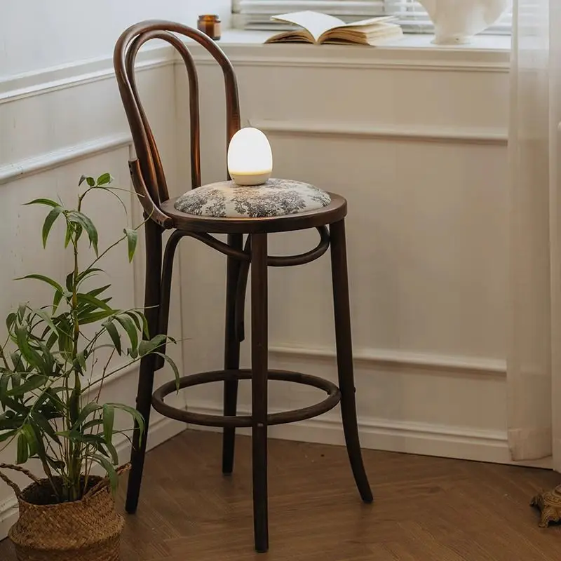 

French bar chair, medieval solid wood stool, island platform Nordic high foot, backrest chair, household