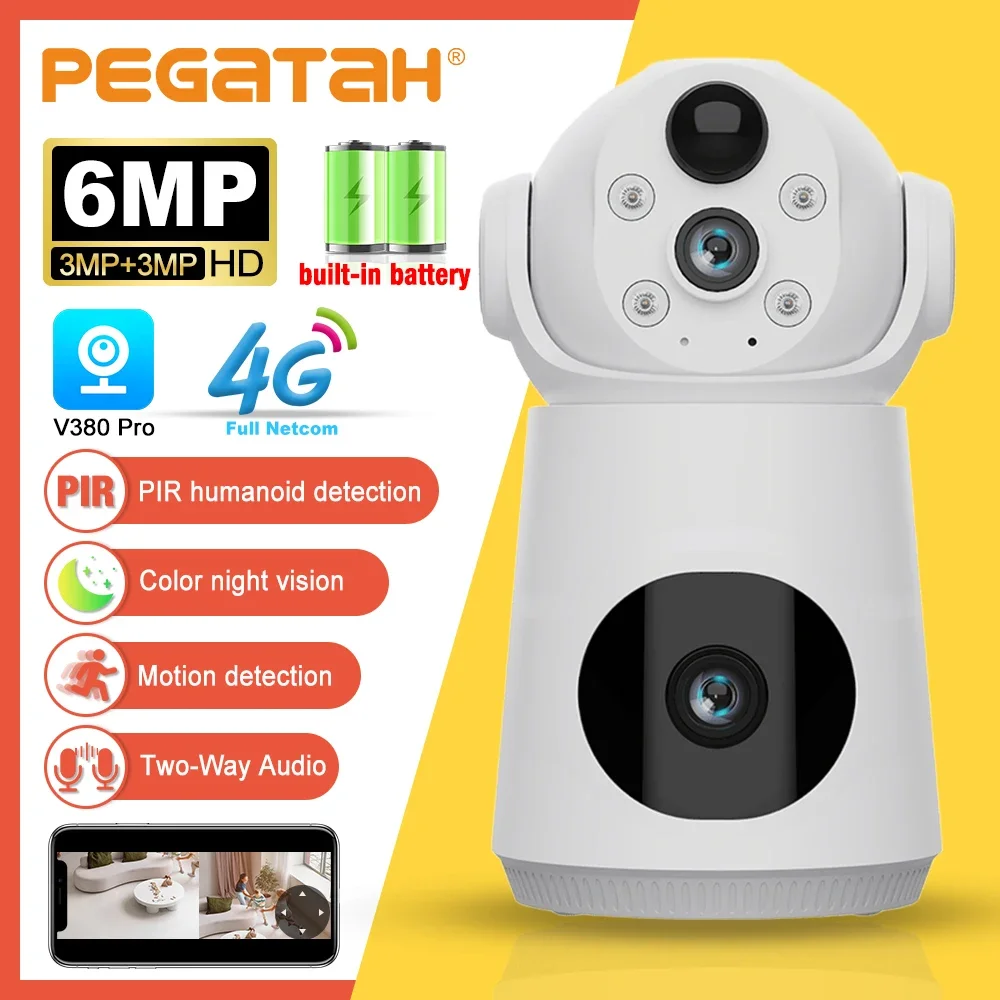 

Low Power 4G Battery Camera 6MP Camera Outdoor IP Cameras AI Human Tracking Two-way Audio HD Night Color Camera PIR V380 PRO