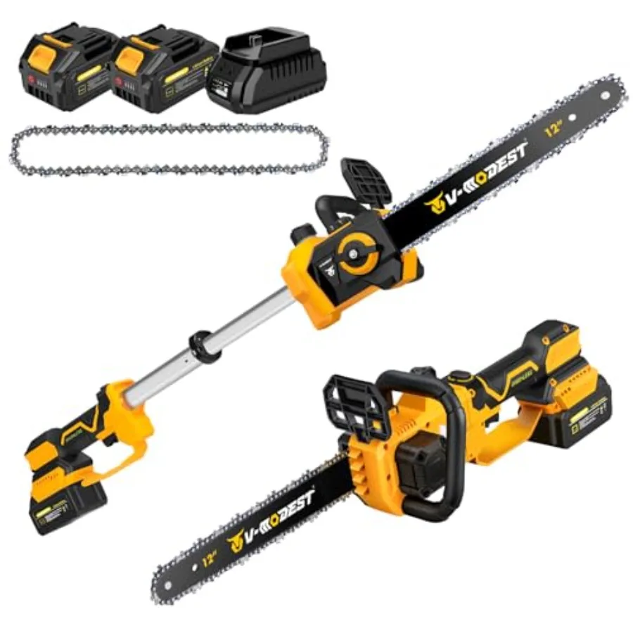 

21V Brushless Telescopic Chainsaw - 12" Lightweight Battery Powered Chainsaw Cordless with 2 x 4.0Ah Lithium-ion Batteries Hand