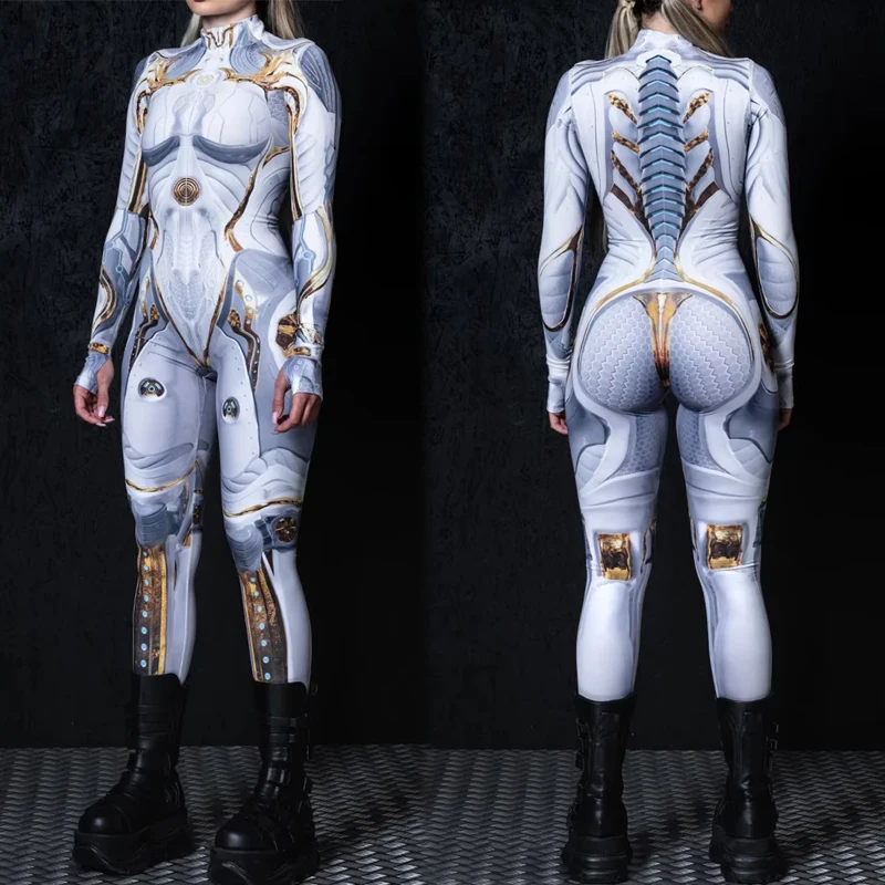 

Women Punk Armor Bodysuit Future Robot Cosplay Jumpsuit Steampunk Costume Party Performance Holiday Stage Rave Outfits
