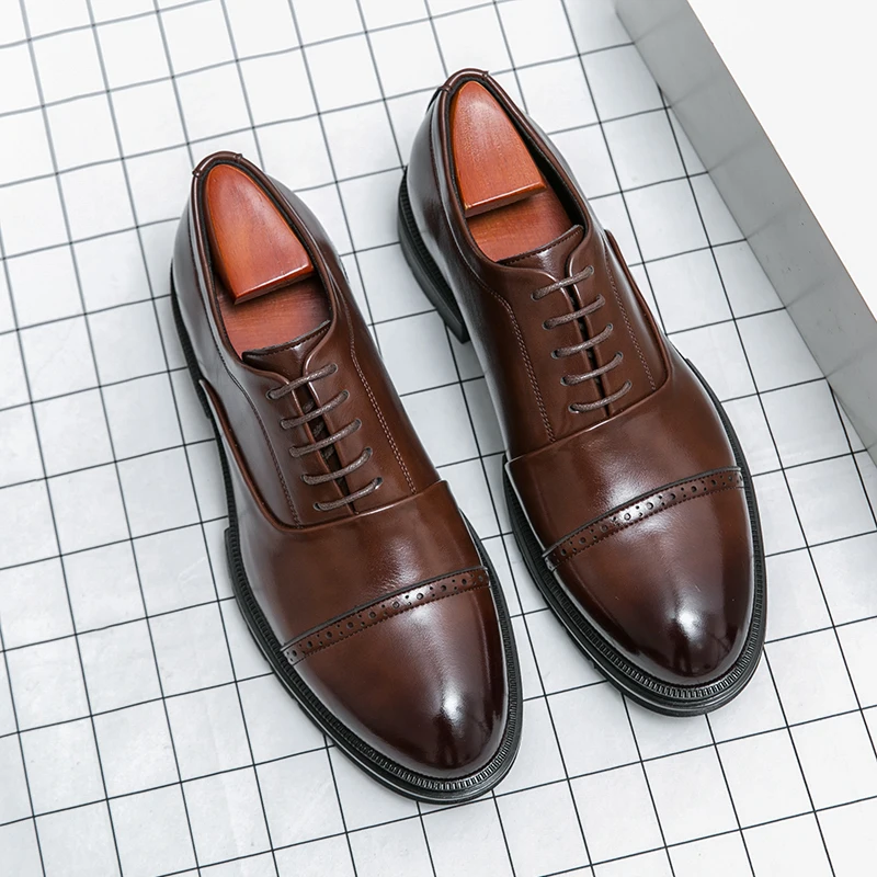 

Business Men Formal Shoes Black-brown Thick-soled Anti-slip Lace-up Business Fashion Brand Leather Shoes Gentlemen Shoe 38-46