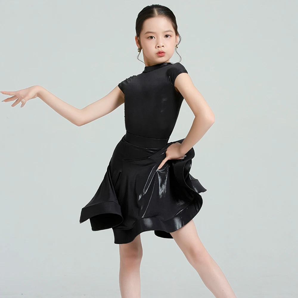 

Multiple Color Girls Latin Dance Costume Glossy Ruffles Skirt Samba Dance Practice Clothes Professional Competition Suit VDL479