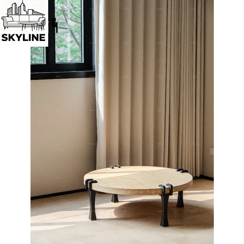 Medieval Parquet Round Coffee Table, Modern Light Luxury Creative Designer Table for Living Room