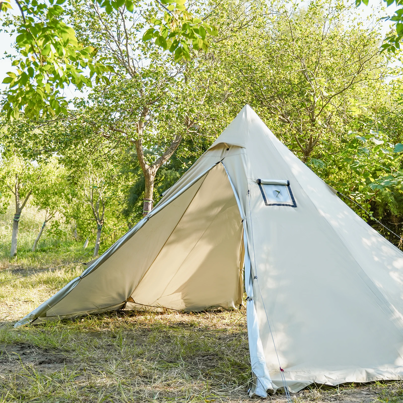 PAKICETUS Hot Tent mit Schornsteinöffnung und Schneeschutz, 5,24ft~7,21ft Stehraum, für 2-4 Personen, 4-Jahreszeiten-Rucksackzelt, Tipi-Zelt – Detail 13