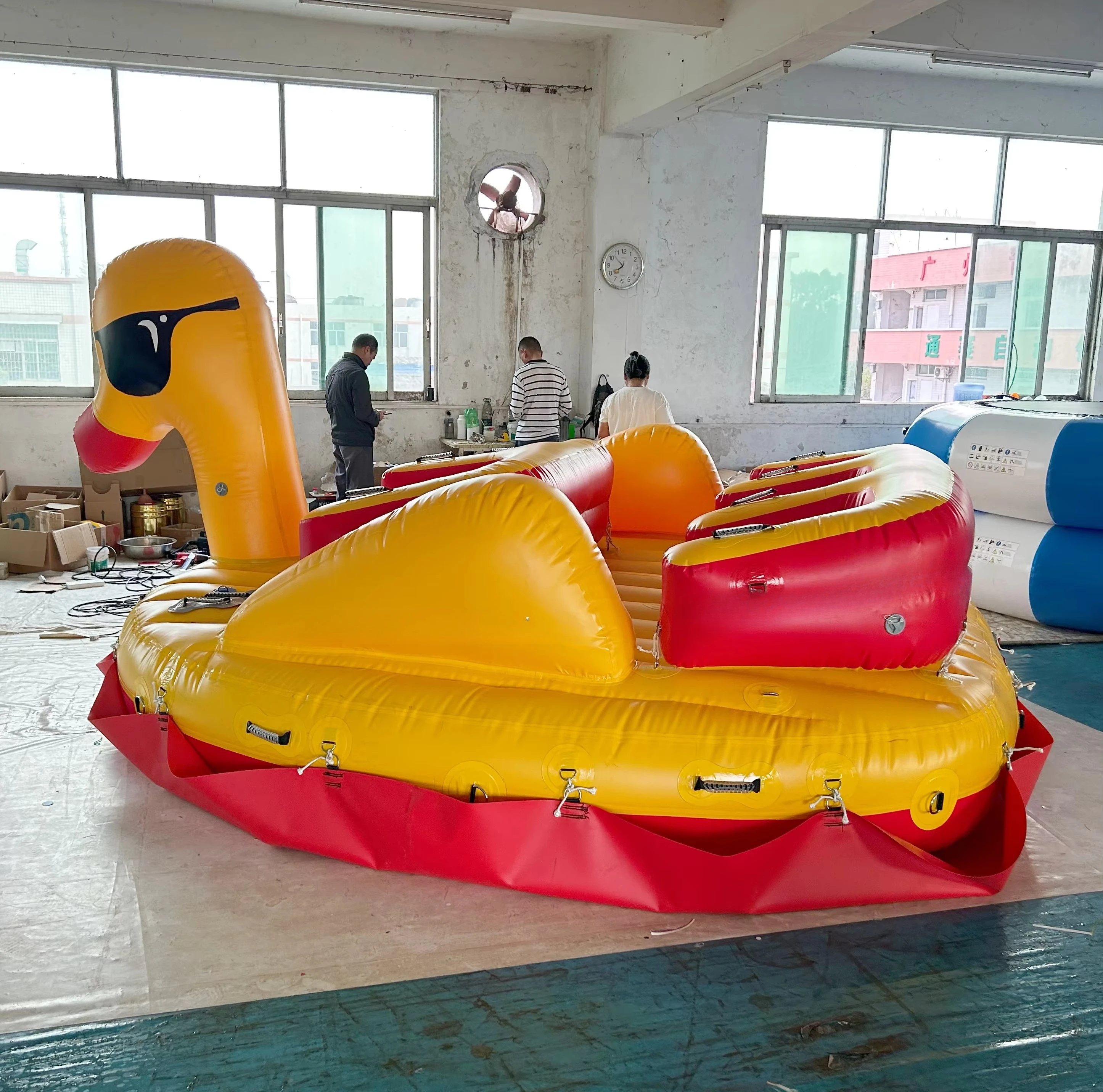The newly designed Yellow Duck inflatable for the Winter Olympics can tow the ski tube sled