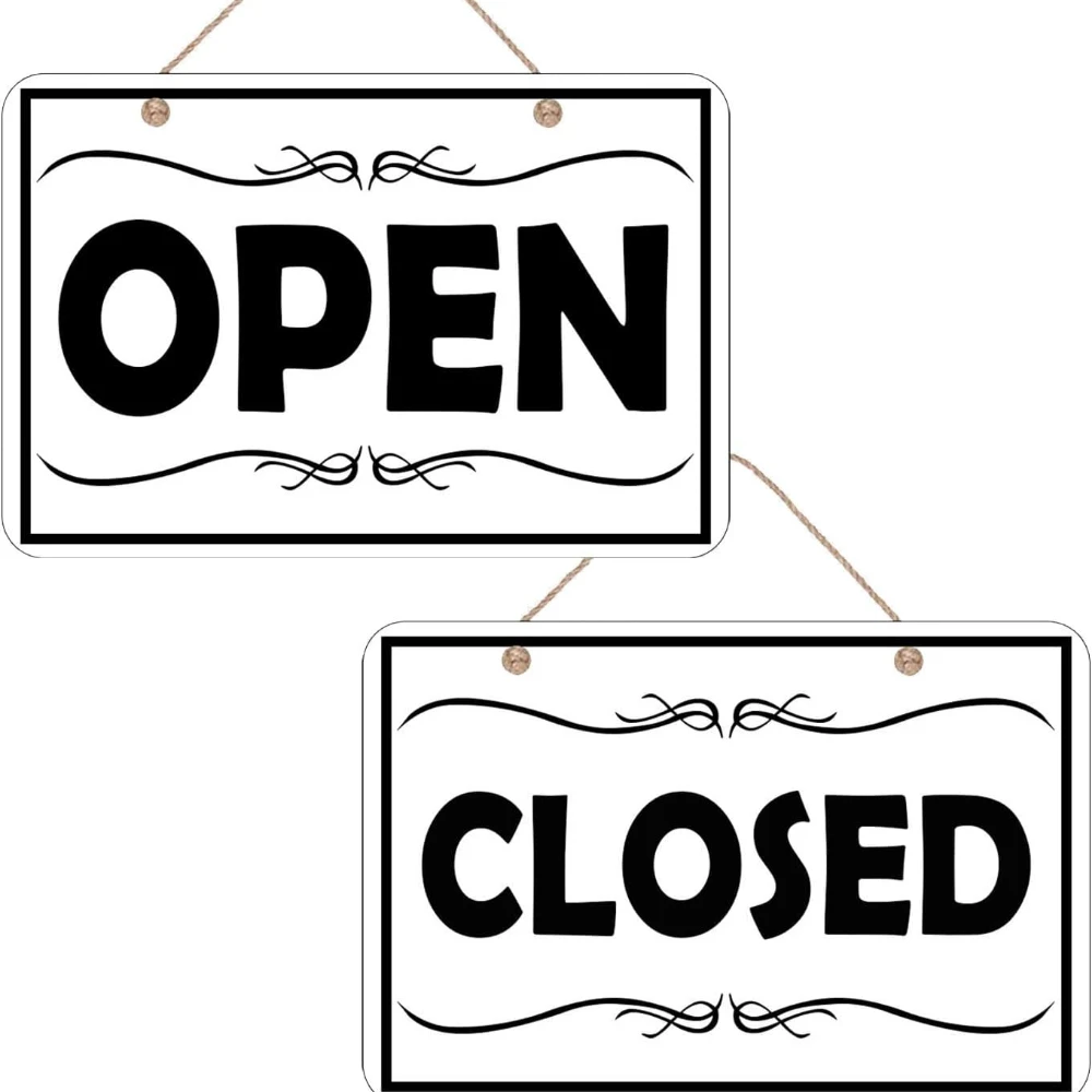 Customized Double Sided Open Closed Door Sign Hanger Plaque for Restaurant Coffee Bar Shop