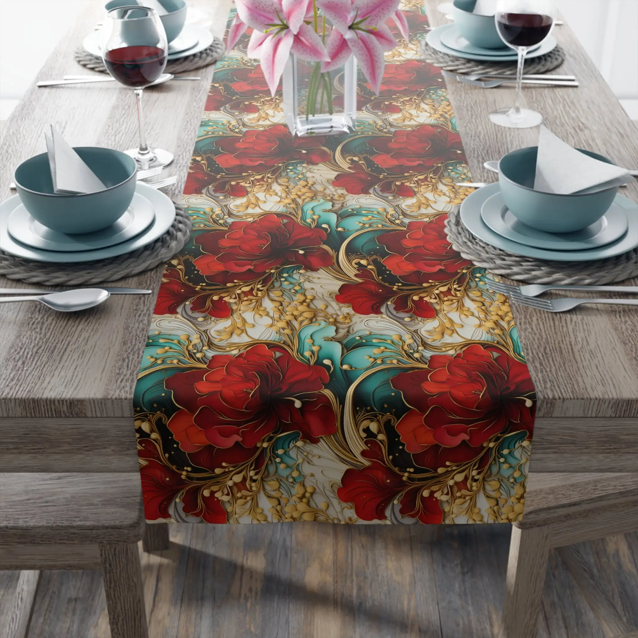 3D Holiday Swirls Table Runner, Everyday Celebration Decor Tablecloth for Dining Table Party, Festive Home Decoration
