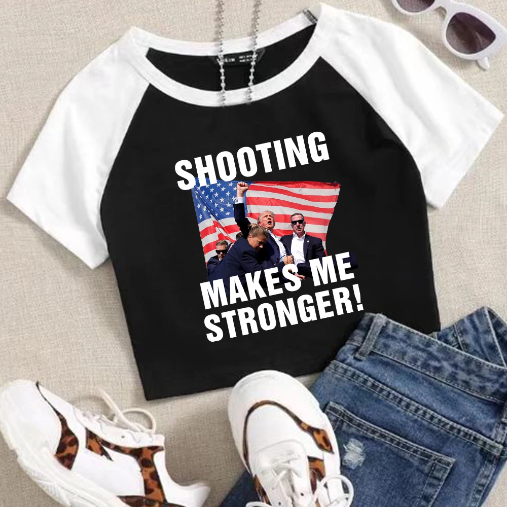 Trump Shooting Makes Me Stronger! Trump Shot  Crop Shirt Streetswear O-Neck Navel exposed shirt