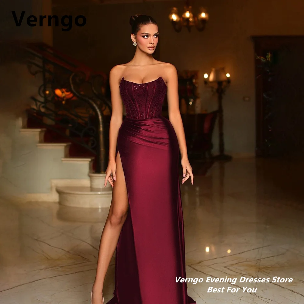 

Verngo Sweetheart Sleeveless Shiny Long Party Dress Side Slit Evening Gown Bone Pleat Colorful Sexy Dress For Prom 2024