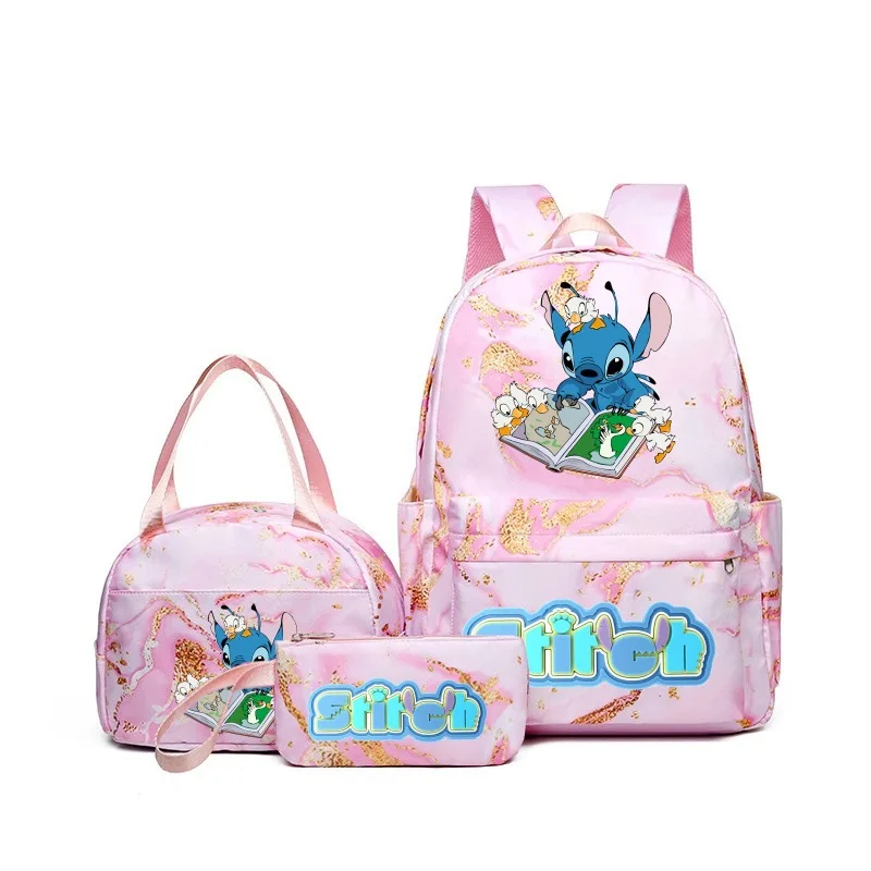 3Pcs/set Lilo Stitch Backpack Women Student Lunch Bag Large Capacity Schoolbag Teen Rucksack Women Leisure Schoolbag Sets