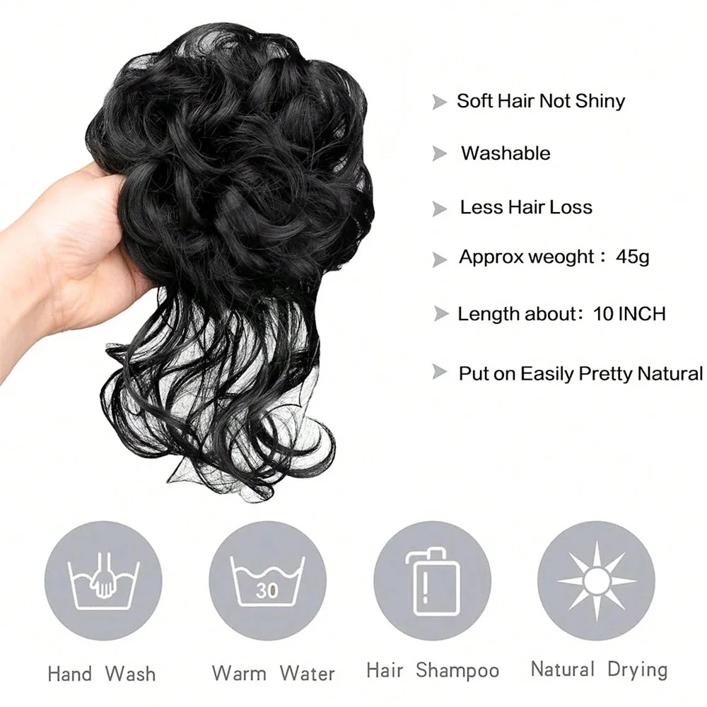 Synthetic Messy Bun Hair Piece Tousled Updo Hair Buns Extension Elastic Hair Band Hair Pieces Curly Hair Bun Scrunchie For Women