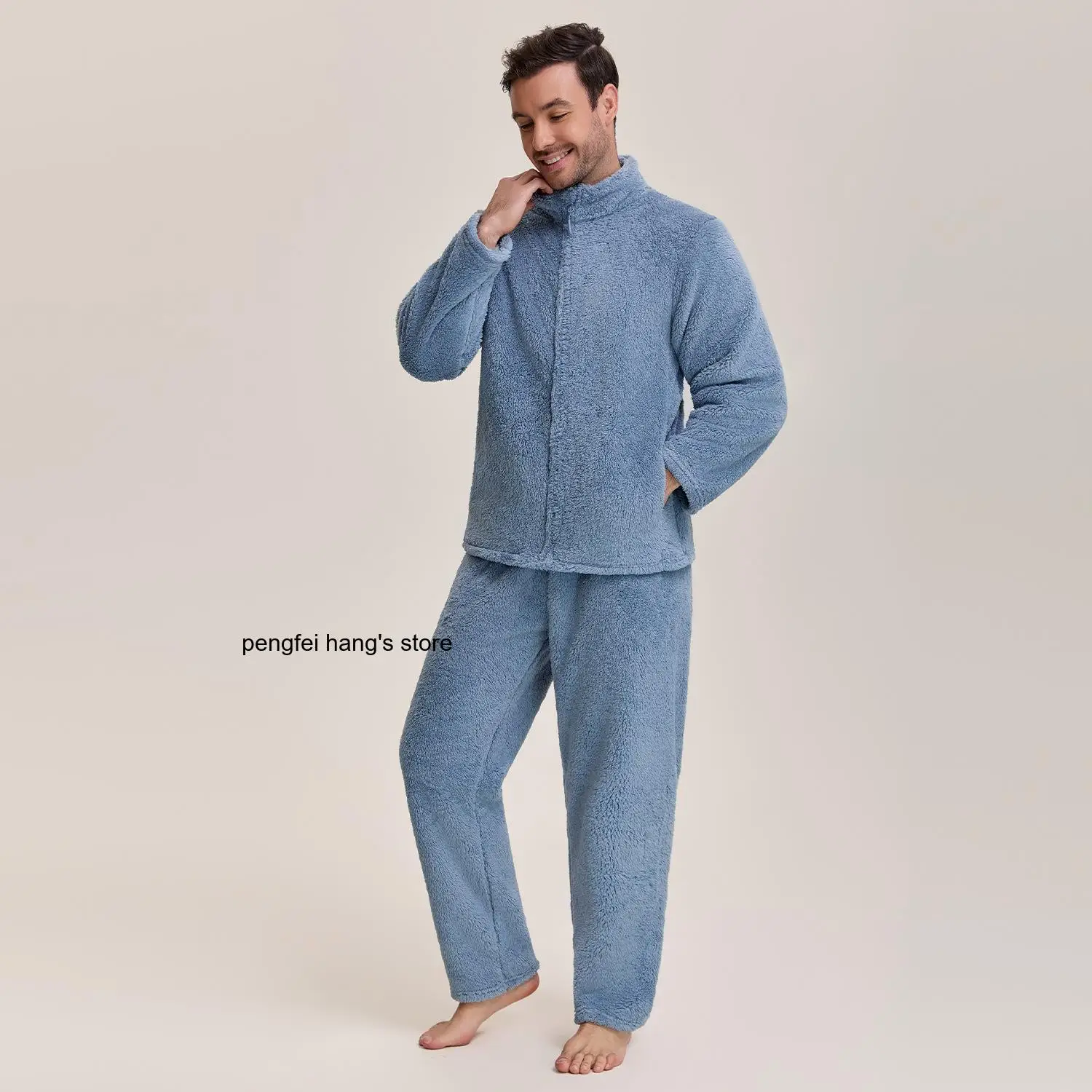 Soft Flannel Thickened Warm Classic Pajama Two-Piece Suit, Comfortable Daily Loungewear for Men In Autumn and Winter.