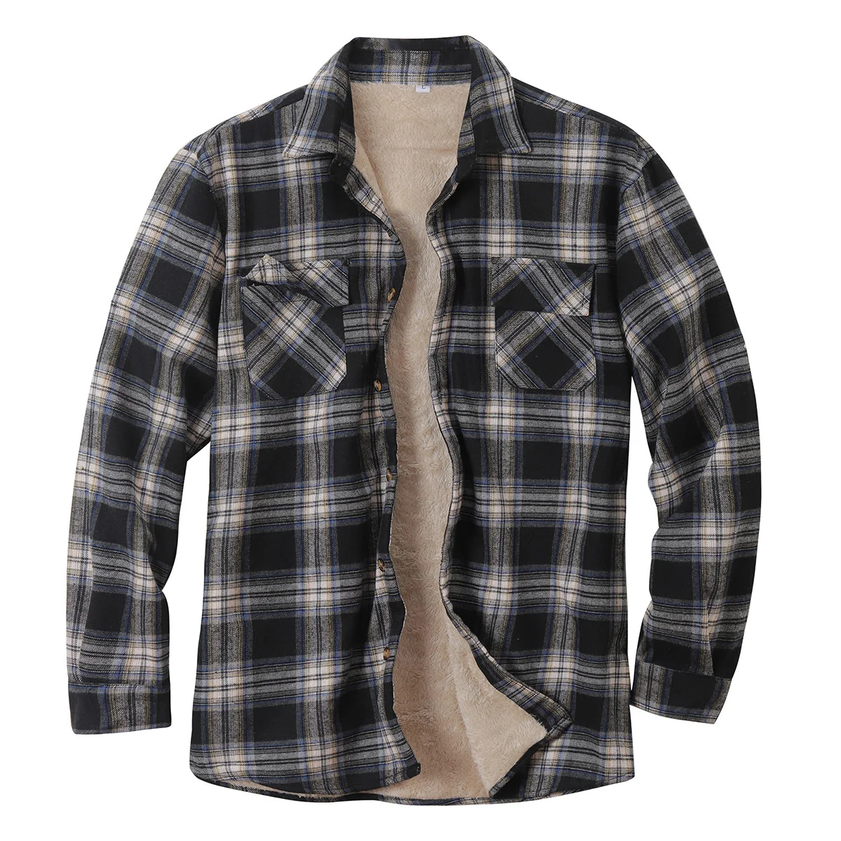 Winter Mens Sherpa Fleece Lined Warm Flannel Shirts Jacket Classic Plaid Button Up Shirt Coats