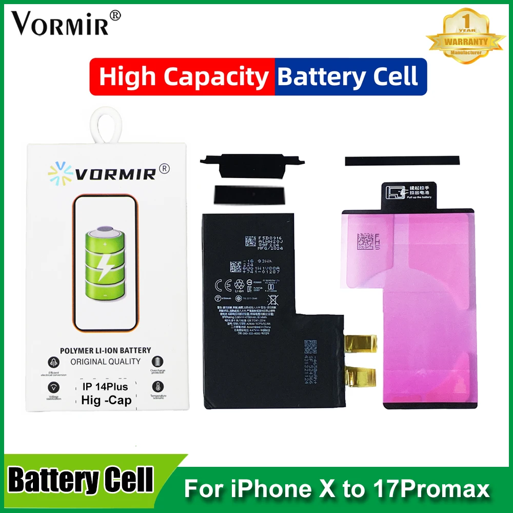 Batería Vormir sin Flex para iPhone 11 12 13 14 15 16 Max, Celda de Batería de Alta Capacidad, Sin Mensajes Emergentes, Requiere Soldadura por Puntos