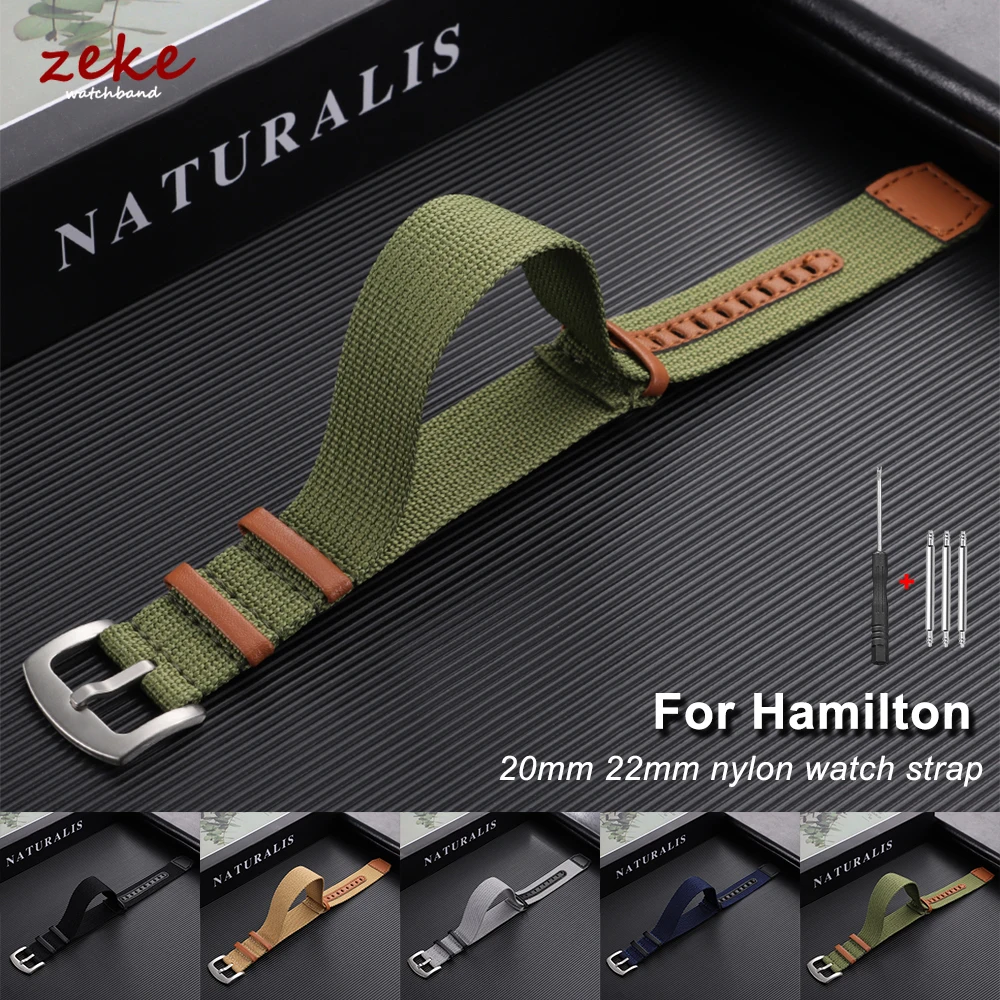 20mm 22mm Nylon Leather Watch Strap for Hamilton Khaki Field Men's Military Sport Replacement Watch Band High-density Woven Band