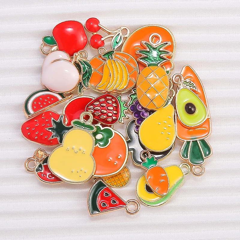 10pcs Mix Enamel Fruits Charms Cherry Pineapple Apple Peach Pendant for Necklace Earring Bracelet DIY Jewelry Making Accessories