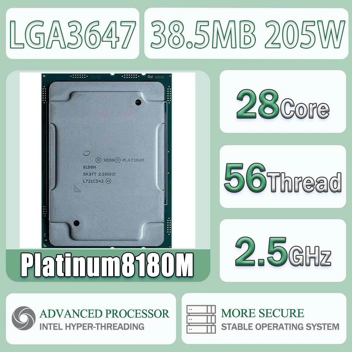 Intel Xeon Platinum8180M 28 núcleos 56 hilos 2,5 GHz 38,5 MB 205 W ordenador CPU procesador servidor Platinum 8180M paquete LGA3647