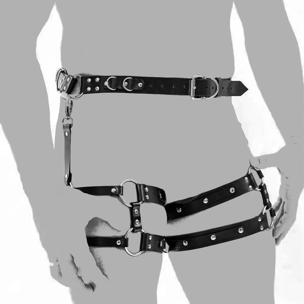 

Sexy men's PU leather trousers bandage sexy bodybuilding style, bondage belt tied underwear