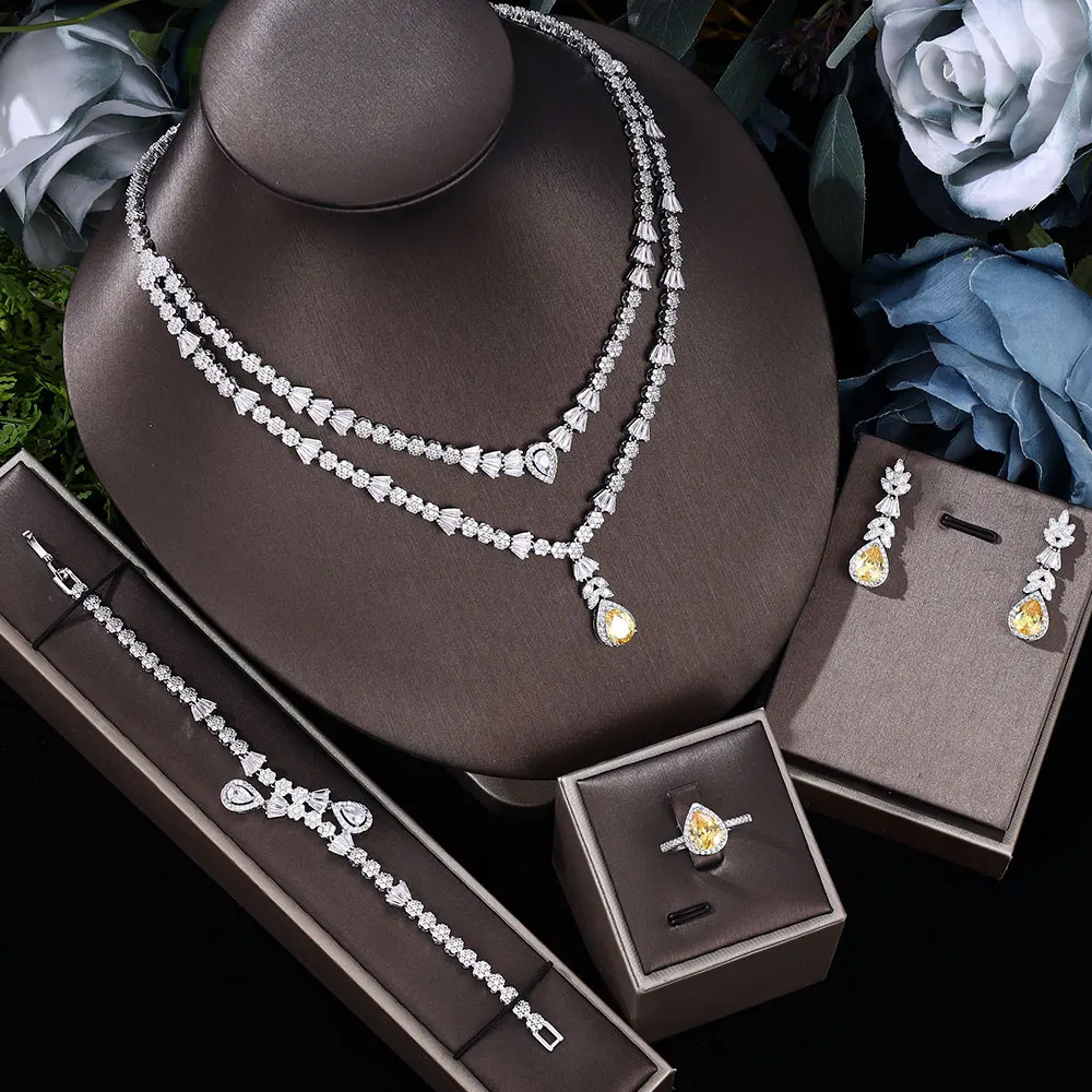 

2023 New Dubai Bride Wedding Jewelry Set Nigeria Wedding Necklace Earrings 4-Piece Set for Female Bride Accessories