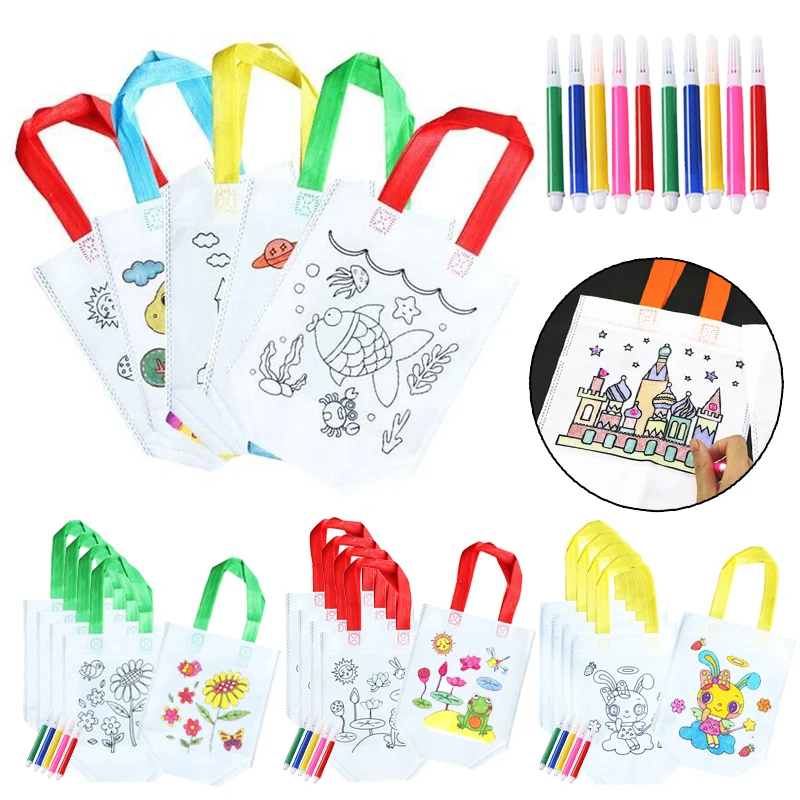 5pcs Graffiti Bag with Marker Children Drawing Toys Puzzle Parent-child Interaction Color Cognition Preschool Activity Props TMZ